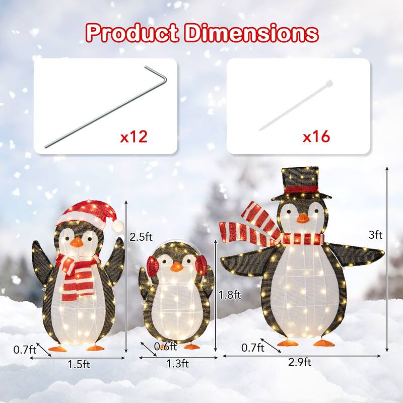 Gymax Lighted Christmas Penguins Set of 3 Christmas Penguin - Multi-colors - See Details
