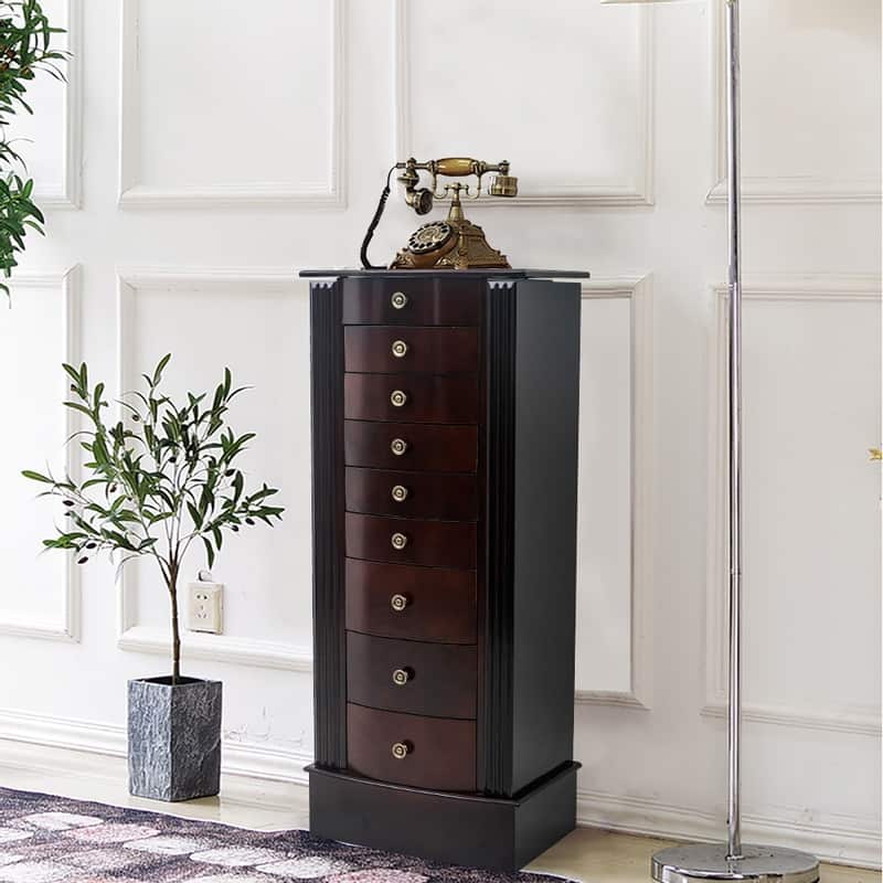 Jewelry Cabinet Box Storage Chest Necklace Wood Walnut Stand Organizer