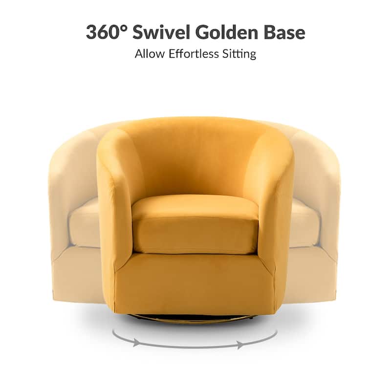 Eleuterio Modern Velvet Curved Swivel Accent Barrel Chair with Metal Base by HULALA HOME