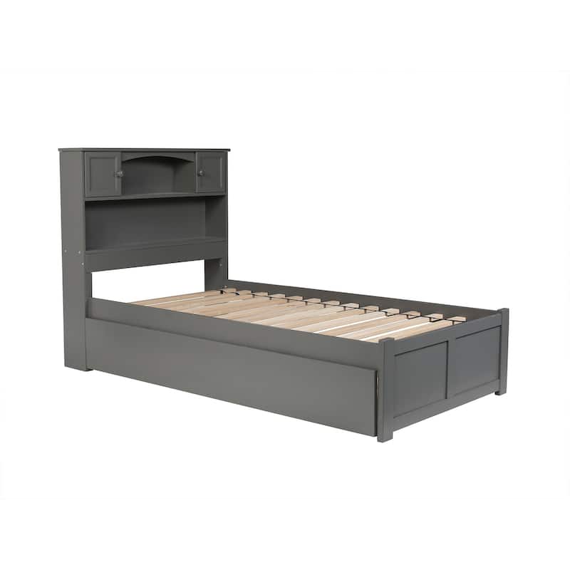 Twin Platform Bed with Trundle - Modern Grey Bed Frame, Space Saving Design, Easy Assembly