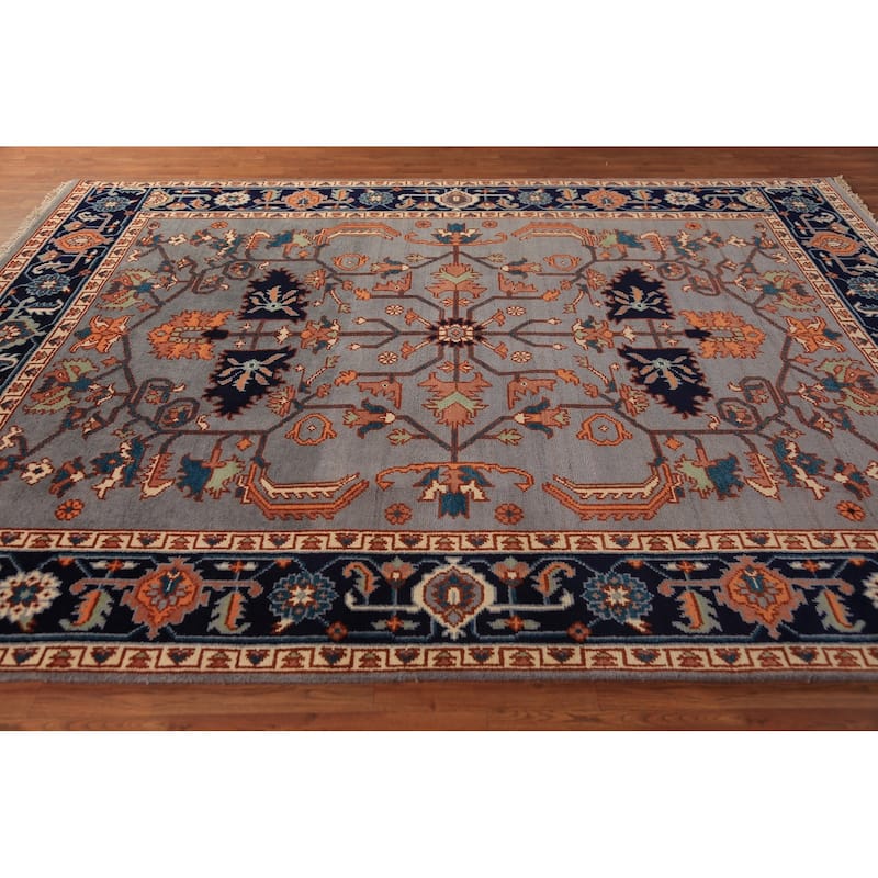 Gray Blue Geometric Kazak Indian Area Rug Handmade Wool Carpet - 7'10"x 9'11"