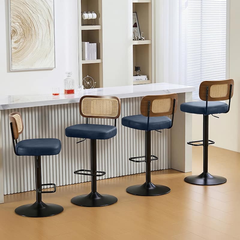 Adjustable Height Swivel Bar Stools with Back and Footrest - 17.7"W x 15.75"D x 35"-42.9"H - Set of 4 - Blue
