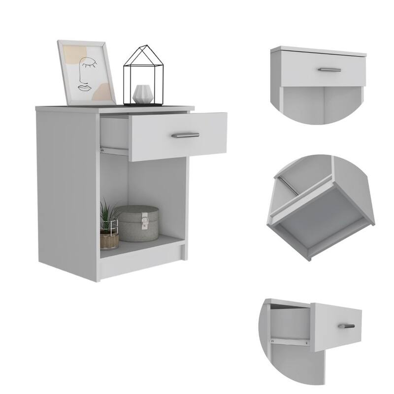 Modern Nightstand with Drawer and Shelf, Light Gray Finish, Durable Manufactured Wood, 21.73" Tall