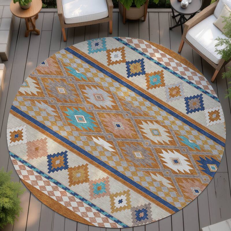 Machine Washable Indoor/ Outdoor Global Clemente Chantille Rug - Paprika - 8' x 8'