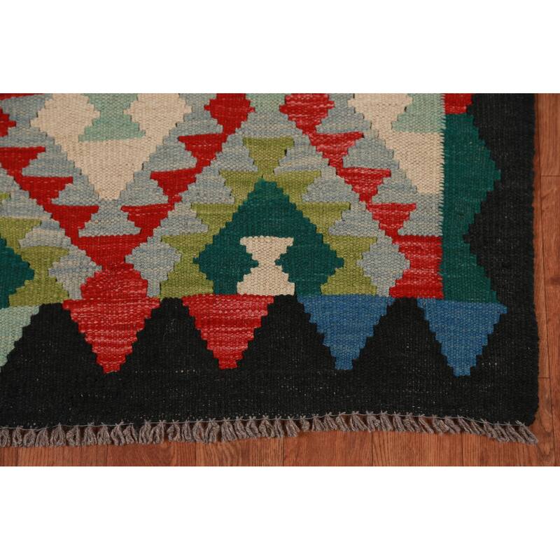 Kilim Runner Rug Hand-Woven Oriental Wool Carpet - 2'9" x 12'11"