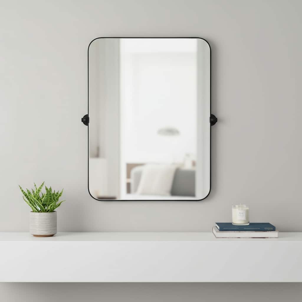 HomeRoots 32" Black Aluminum Tilting Adjustable Framed Accent Mirror - 23.00 in. x 32.00 in. x 0.98 in.
