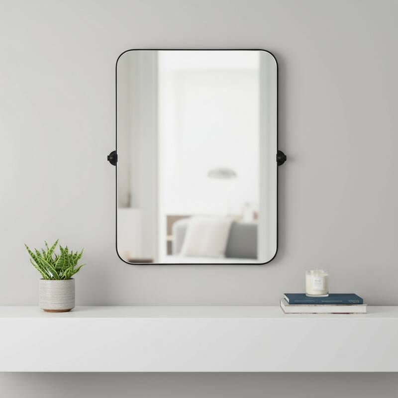 HomeRoots 32" Black Aluminum Tilting Adjustable Framed Accent Mirror - 23.00 in. x 32.00 in. x 0.98 in. - 23.00 in. x 32.00 in. x 0.98 in.