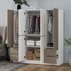 preview thumbnail 1 of 10, Freestanding Wardrobe Closet Cabinet with Hanging Rods & 4 Drawers, 6-Doors Wooden Clothes Storage Cabinet Bedroom Armoire White+Natural