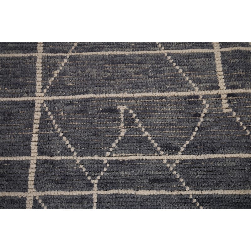 Blue Moroccan Abstract Area Rug Handmade Wool Carpet - 7'8" x 10'7"