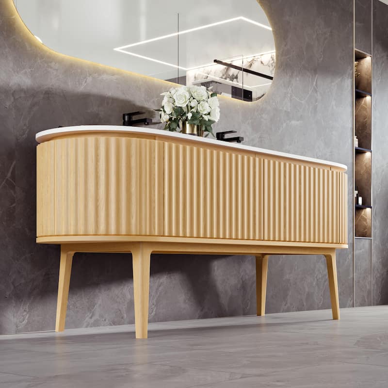 Haven 71"W DS Oak Freestanding Bath vanity with Integrated Sinks