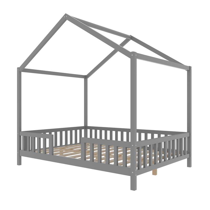 Whimsical Montessori-Inspired Floor Bed with Canopy & Full Safety Rails by Harper&Bright Designs