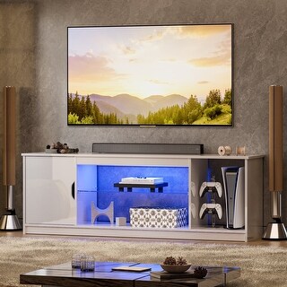 65-inch Modern LED TV Stand with Adjustable Glass Shelf and Gaming ...