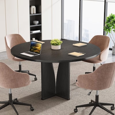39" Round Conference Table for 4 Modern Wooden Meeting Table with Sturdy Base for Office/Training/Negotiation/Conference Room