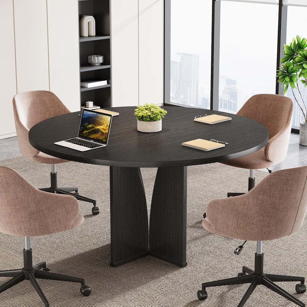 39" Round Conference Table for 4 Modern Wooden Meeting Table with Sturdy Base for Office/Training/Negotiation/Conference Room