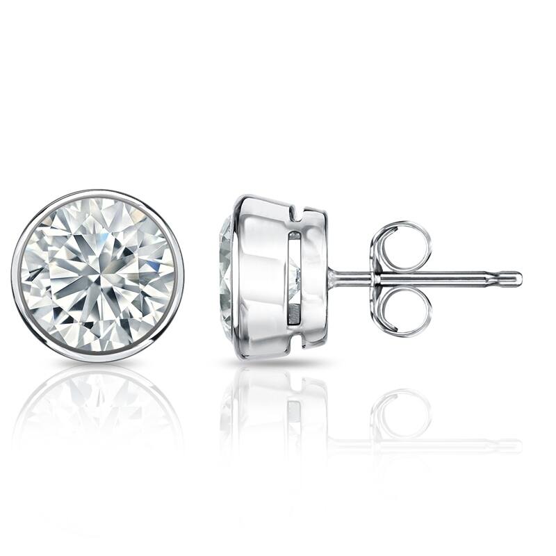 Auriya 14k Gold Lab Grown Round Diamond Stud Earrings 0.50 to 5.00 ct. tw. Bezel Push-Back (F-G VS) - White - 4.50 ct. tw.