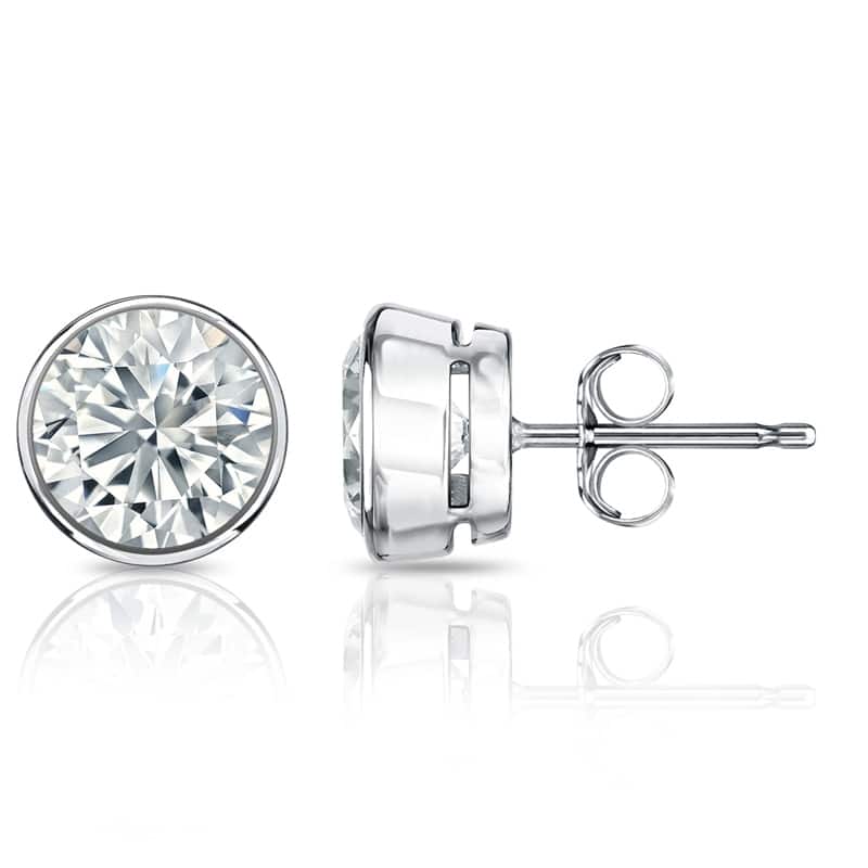 Auriya Lab Grown Round Bezel Diamond Stud Earrings 2.00 to 10.00 ct. tw. Push-Back (D-E VVS) - 10.00ct. tw. - Gold - White