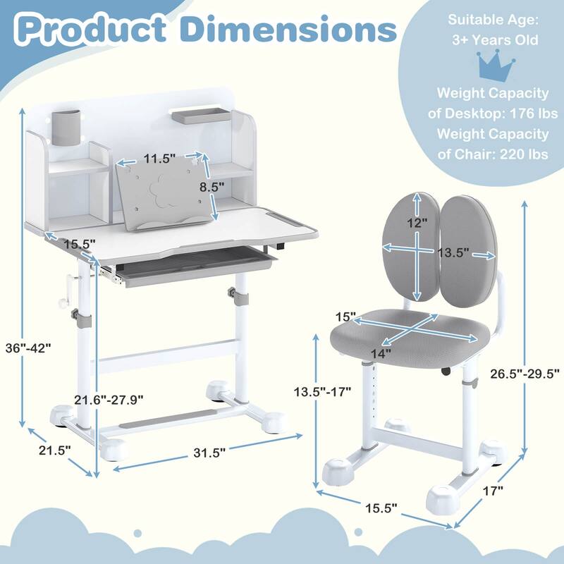 Costway Kid’s Study Desk & Chair Set with Tilt Desktop, Pen Holder & - See Details