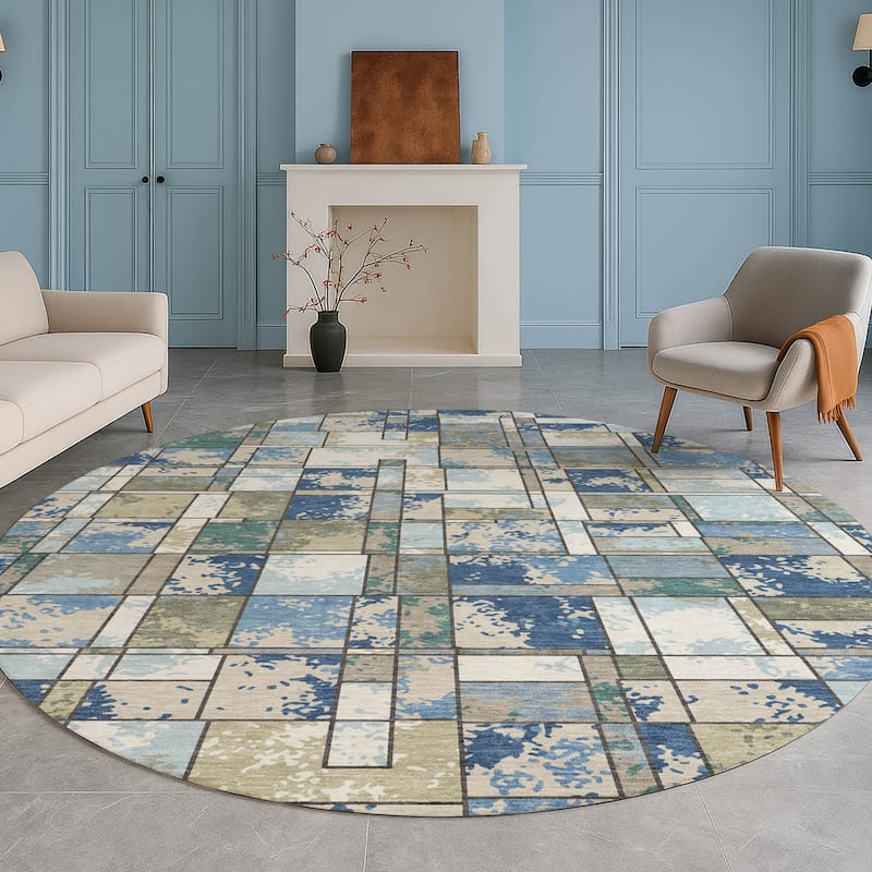 Machine Washable Indoor/ Outdoor Patchwork Chantille Rug