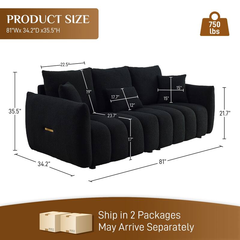 Ouyessir Overstuffed Upholstered Deep Seat Soft Fabric Sofa with 3 Pillows