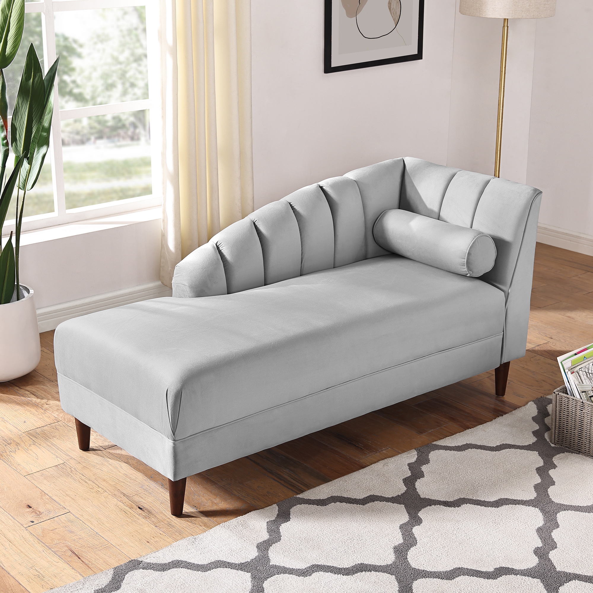 Velvet Upholstered Chaise Lounge Chair with one Pillow for Living Room. Rubber Wood Legs 27.5 x64 x32 Bed Bath Beyond 37235794