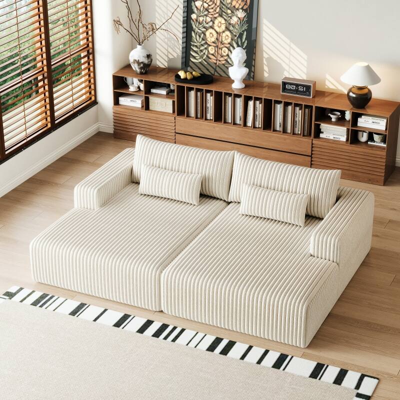 Roomfitters 102" Modern Sectional Lounge Chaise, Cloud Plush Loveseat Sleeper Sofa Bed, No Assembly Recliner Couch