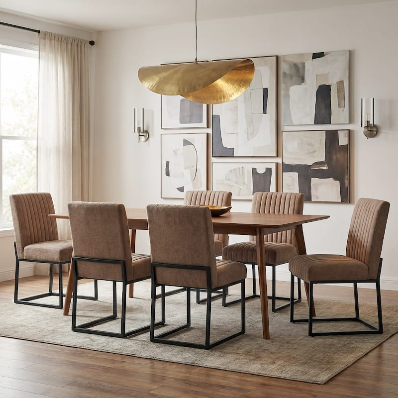 Mid Century Modern Dining Chair with Black Metal Legs - Set of 6 - Brown