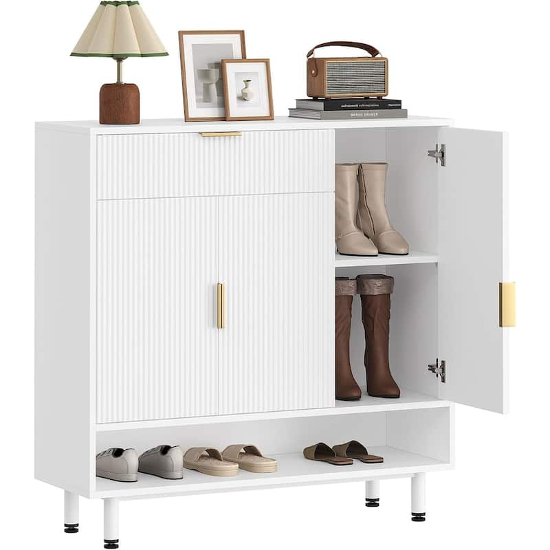 Shoe Storage Cabinet Shoe Organizer 3 Adjustable Shelves Metal Legs