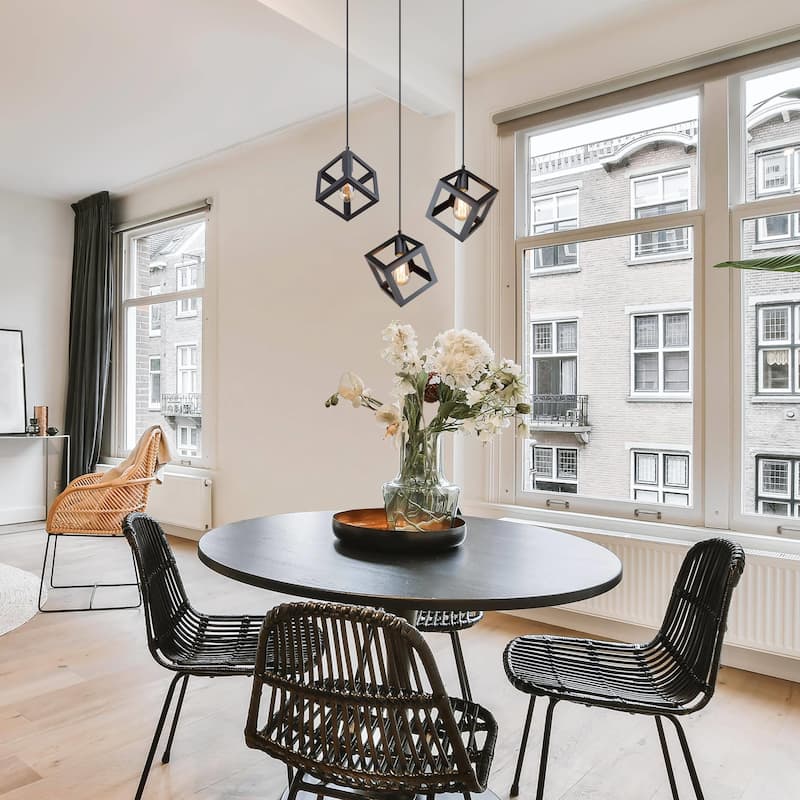 Modern Industrial 1-Light Black Square Pendant Lights for Kitchen Island - D6.3"xH10.2"