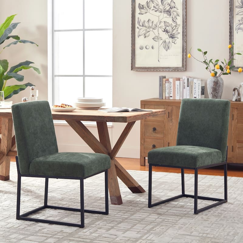 Mid Century Modern Dining Chair with Black Metal Legs - Set of 2 - Green-unstriped