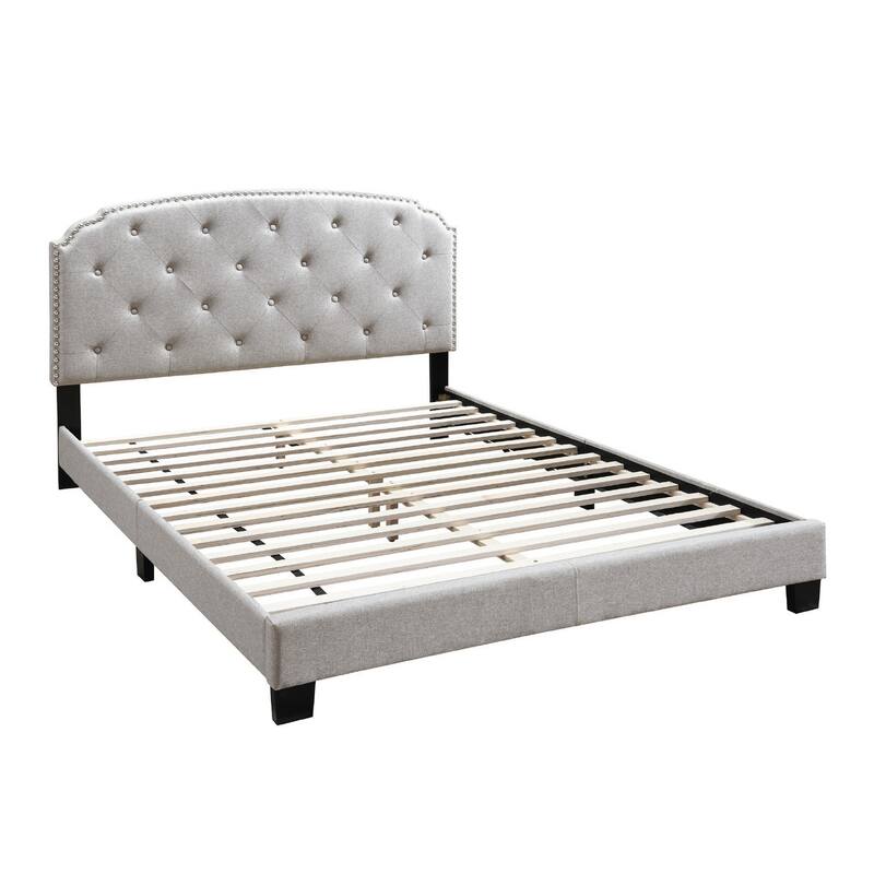 Twin Bed with Button Tufted Scalloped Headboard, Light Brown