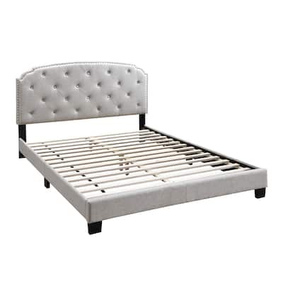Twin Bed with Button Tufted Scalloped Headboard, Light Brown