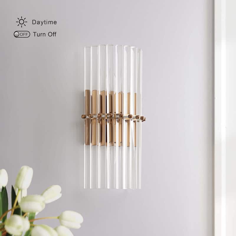 Casandra 2-Light Solid Crystal Glass Bars Mini Wall Sconce - Brushed Brass
