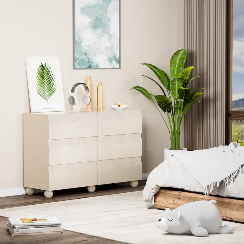 Wave Front 6 Drawers Dresser Handle-Free Modern Storage Cabinet