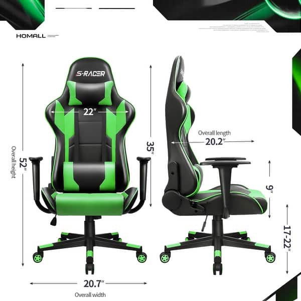 dimension image slide 9 of 9, Homall Ergonomic Faux Leather Adjustable Swivel Office Gaming Chair