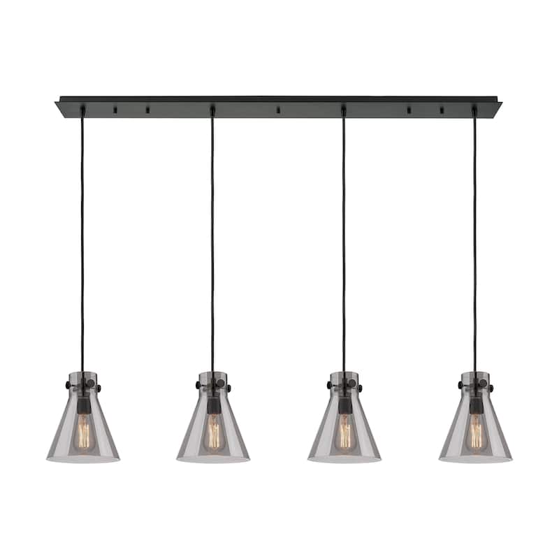 Innovations Lighting Newton Cone - 4 Light 8" Cord Hung Linear Pendant - Matte Black/Light Smoke