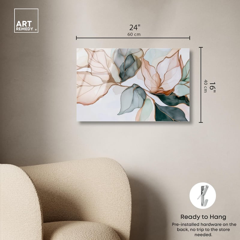 Golden Veined Leaves I Acrylic by Art Remedy, Ready to Hang