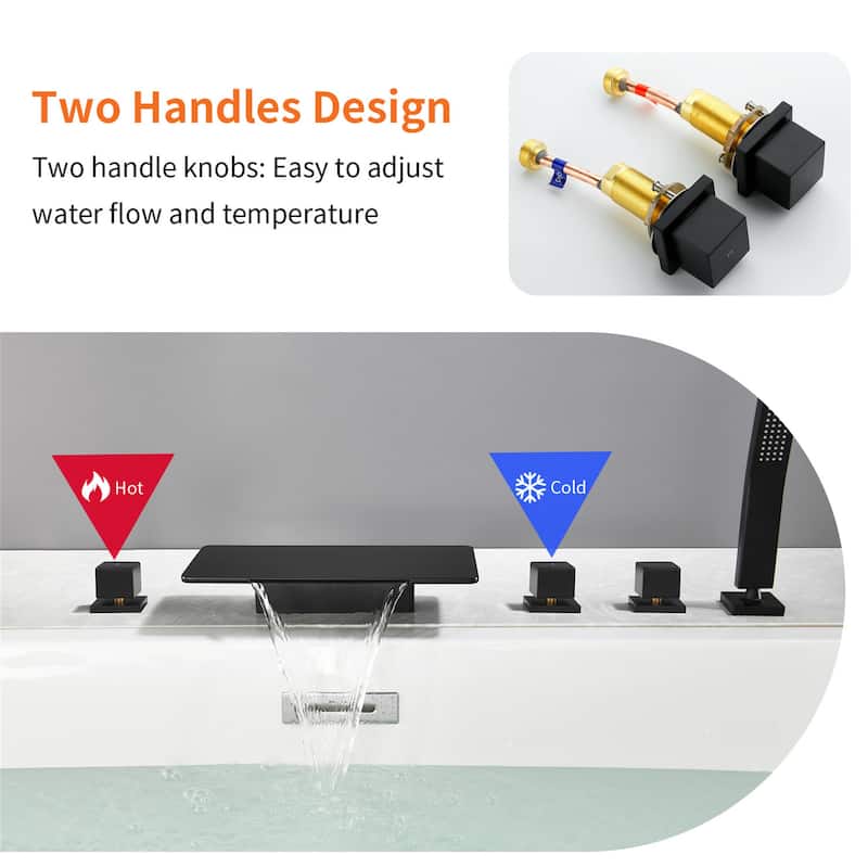 Deck Mount Waterfall Tub Faucet With Handheld Shower Brass Roman Bathtub Faucet Modern Tub Filler With Hnad Sprayer