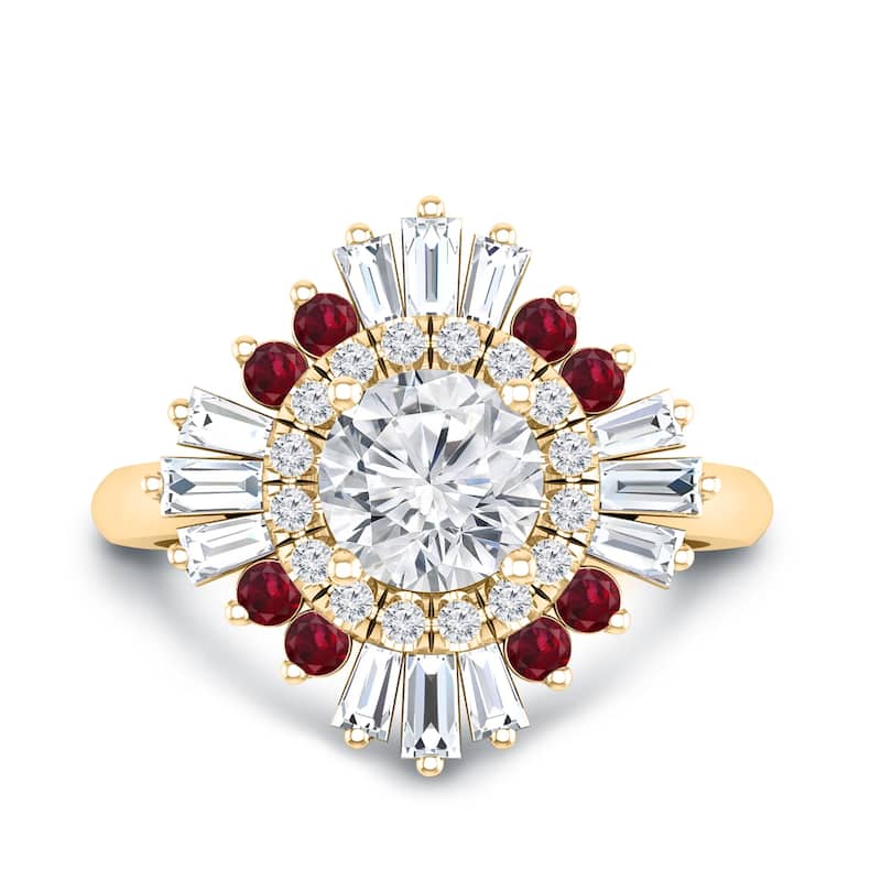 Auriya 14k Gold 1 1/3ctw Ballerina Diamond and Red Ruby Engagement Ring Certified (G-H, VS1-VS2) - Yellow - 4 - Yellow
