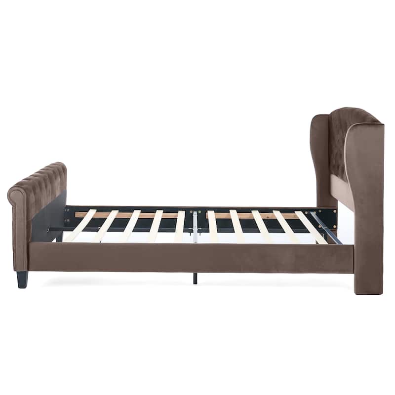 Christopher Knight Home - Amara Traditional Velvet Upholstered Sleigh Bed with Wingback Headboard & Scroll Footboard, Queen Size