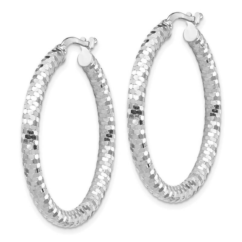 Curata 14k White Gold 3x25mm Sparkle Cut Hoop Earrings - 39.96x38.12mm Wide 3.21mm Thick