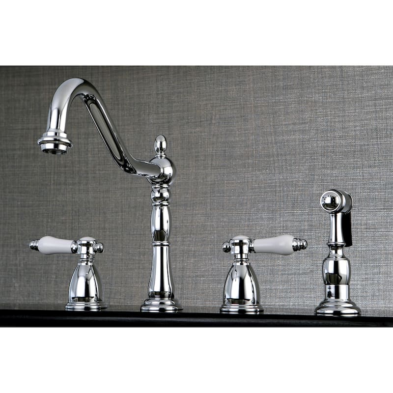 Kingston Brass Heritage Porcelain Kitchen Faucet with Side Spayer - 16'' (L) x 9-1/16'' (W) x 9-3/8'' (H)