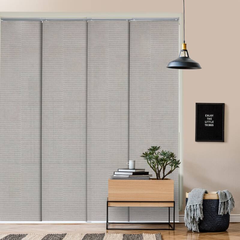 GoDear Design Natural Woven Adjustable Sliding Panel Track Blinds, Vertical Blinds, Timeless Series, 45.8"- 86" W x 96" L - Ivory Dawn