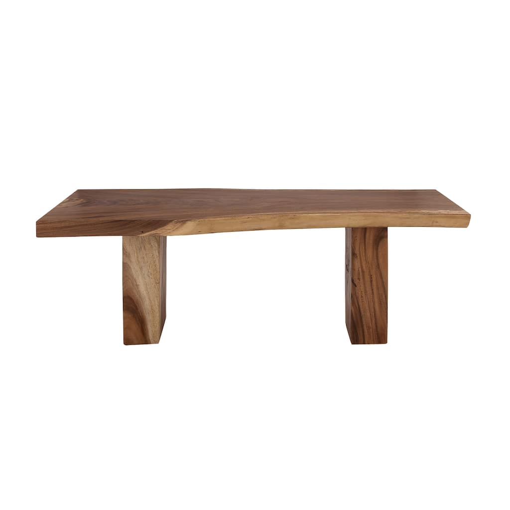 Wood Handmade Dining Table with Block Style Base - Light Brown - Roche River Decor - 34"Wx86"Lx30"H