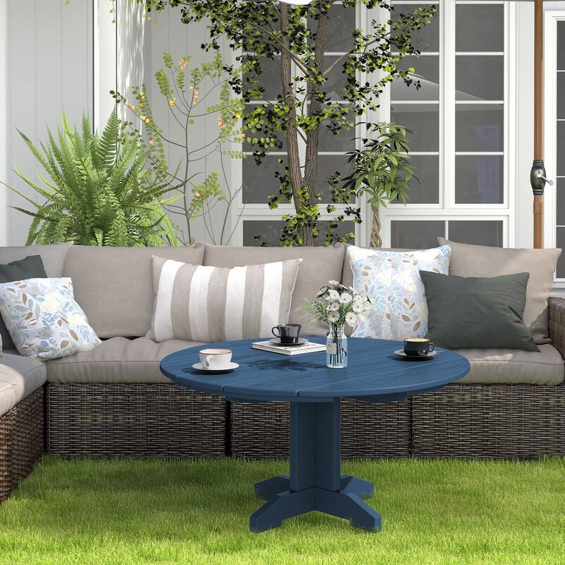 HDPE Patio Outdoor Round Coffee Table, X-shaped Leg