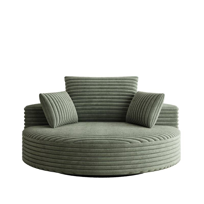 Fluffy Sleeper Sofa Chair 360° Swivel Chair Sofa Single Chaise Lounge Corduroy Foam Sofa Chair with Neck Support and Pillows