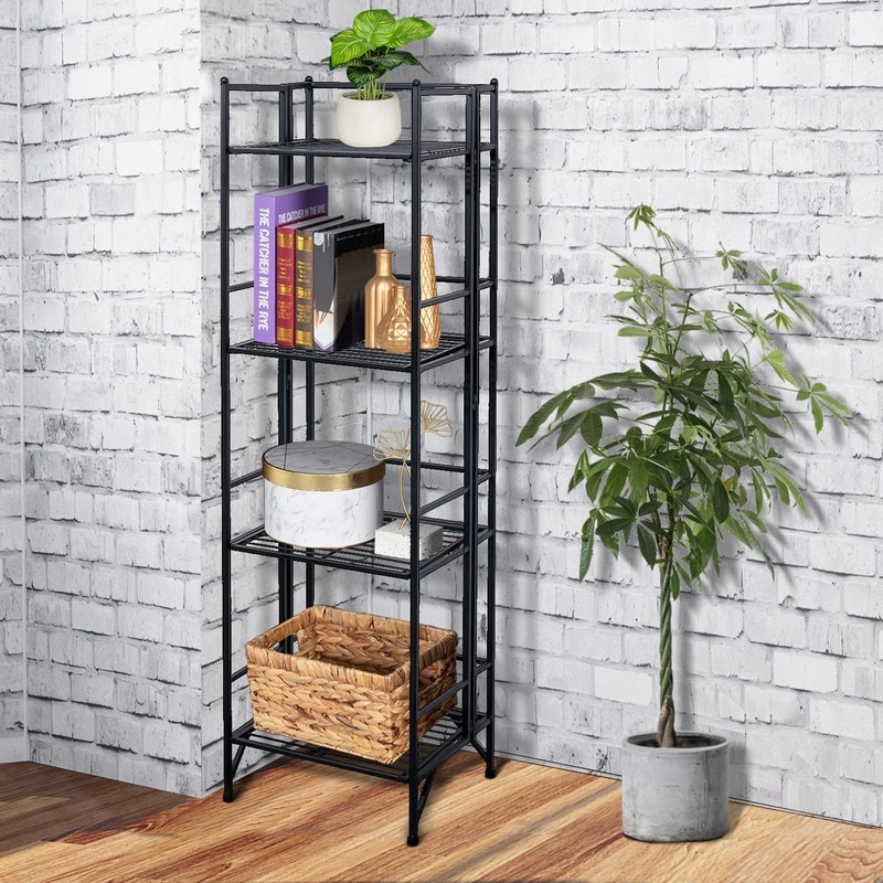 ALLZONE Bathroom Organizer, Over The Toilet Storage, 4-Tier Adjustable Shelves for Small Room, Saver Space, 92 to 116 inch Tall, Black Black / Mesh