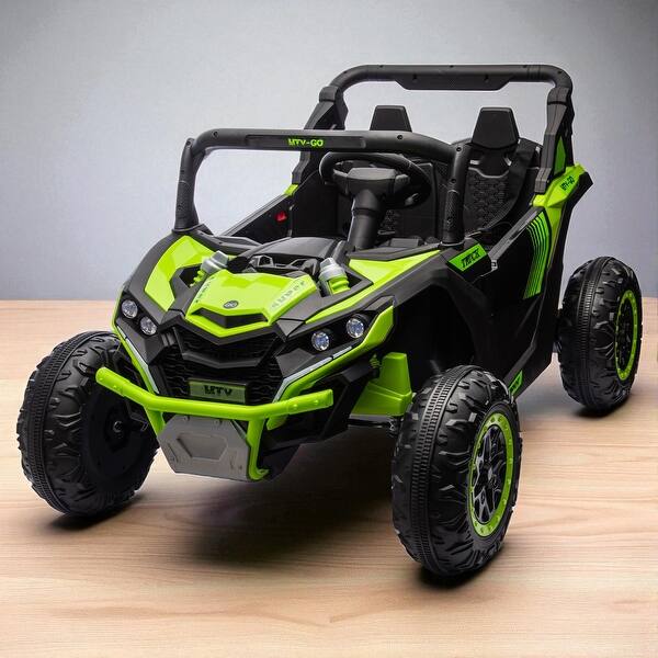 slide 2 of 21, 24V Two-Seater Kids Ride-On UTV with Remote Control, Four-Wheel Suspension, Bluetooth, LED Lights, for Kids 3+ Green