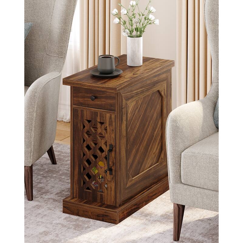 25.59" Tall End Table, Nightstand with Drawer for Bedroom, Rustic Oak - 23.62" L x 11.81" W x 25.59" H