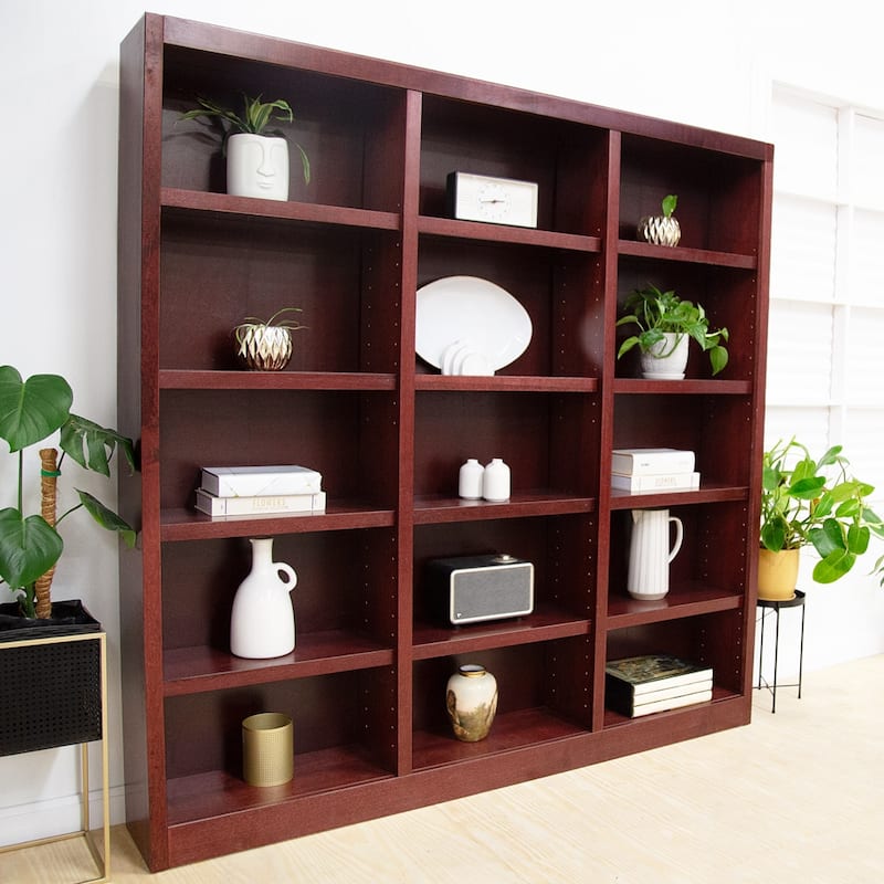 Concepts in Wood Triple Wide Wood Bookcase, 15 Shelf, 72 inch Tall