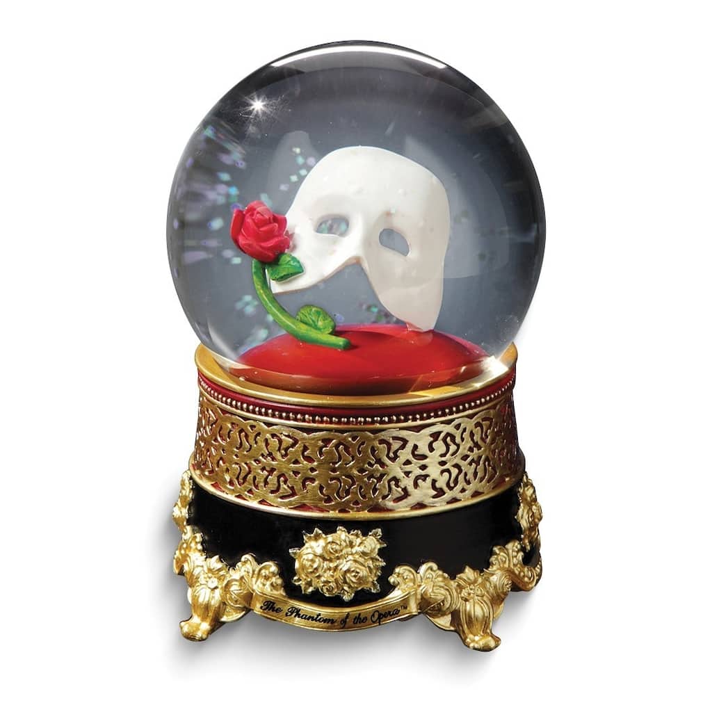 Curata 6 Inch Phantom of The Opera Classic Mask Rose (Plays Music of The Night) Musical Water Globe